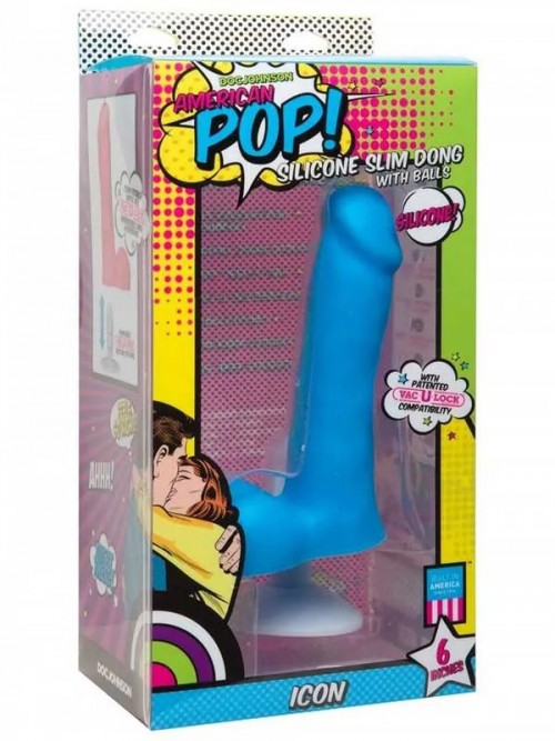 American Pop! Icon Slim 6″ Vac-U-Lock Özellikli Realistik Dildo 16.5 cm Mavi 4