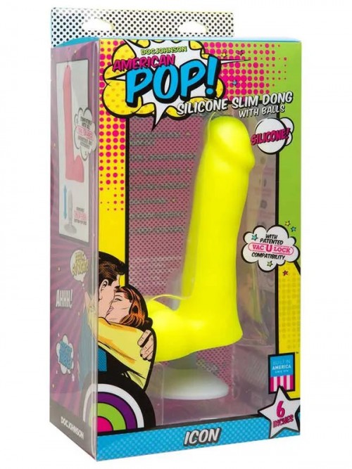 American Pop! Icon Slim 6″ Vac-U-Lock Özellikli Realistik Dildo 16.5 cm Sarı 3