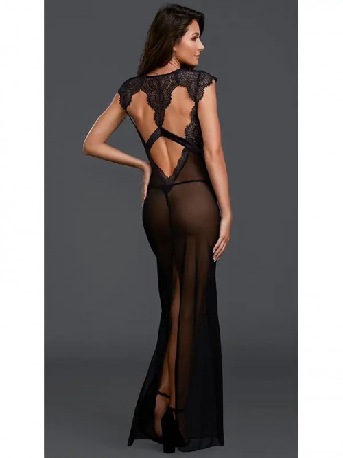 Sırt ve Göğüs Dekolteli Seksi Transparan Gecelik 2