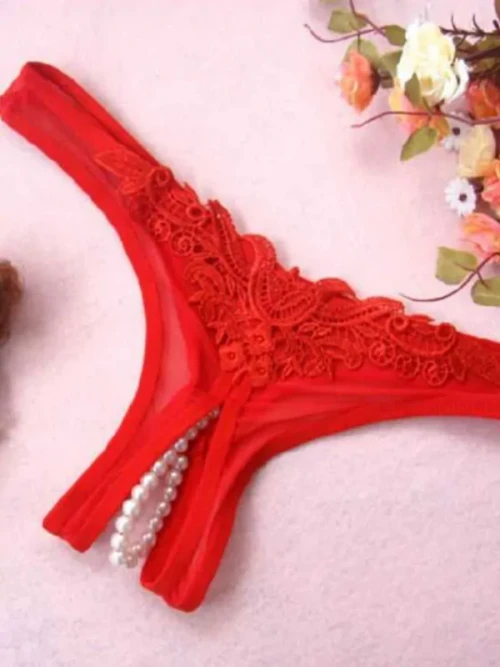 Özel Bölgesi Açık İncili Fantezi Külot Kırmızı