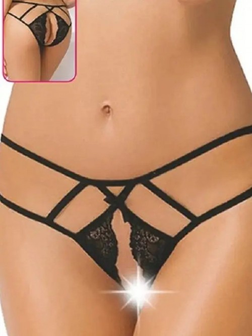 Özel Bölgesi Açık Erotik Dantelli İpli Fantezi Külot