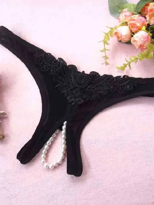 Özel Bölgesi Açık İncili Fantezi Külot Siyah 1