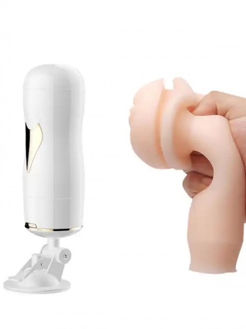 FoxShow Titreşimli Şarjlı Vajinal ve Oral Çift Taraflı Vantuzlu Mastürbatör Ek Resim