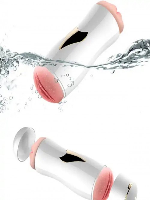 FoxShow Titreşimli Şarjlı Vajinal ve Oral Çift Taraflı Vantuzlu Mastürbatör 6