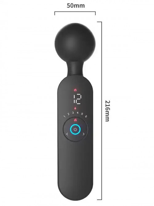 LCD Ekranlı Isıtmalı Şarjlı 12 Titreşim Modlu Wand Vibratör 22 cm 4