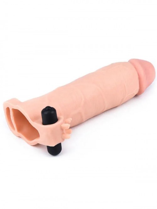 Et Dokusunda 7.5 cm Uzatmalı Titreşimli Penis Kılıfı 20 cm 5