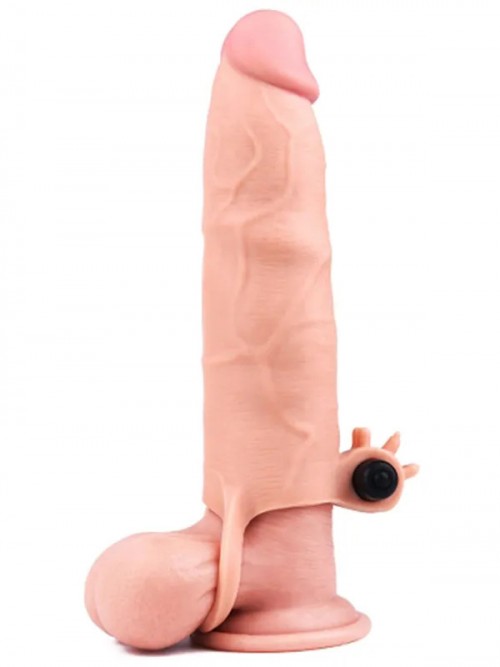 Et Dokusunda 7.5 cm Uzatmalı Titreşimli Penis Kılıfı 20 cm 4
