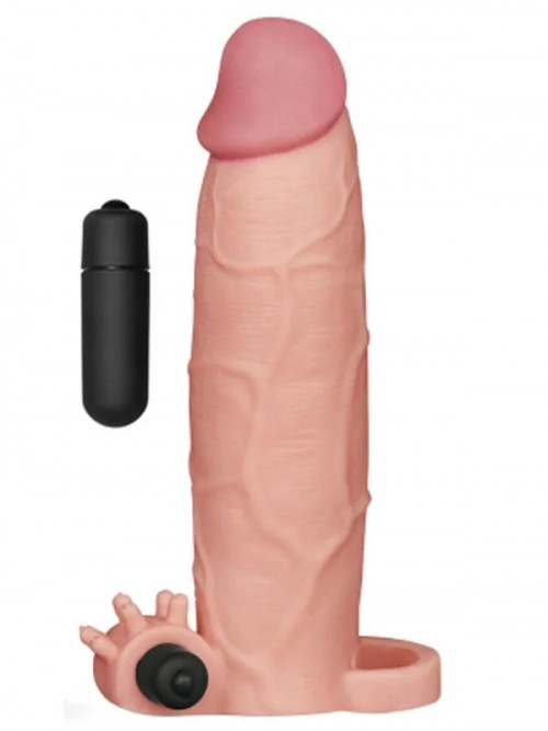 Et Dokusunda 7.5 cm Uzatmalı Titreşimli Penis Kılıfı 20 cm 3