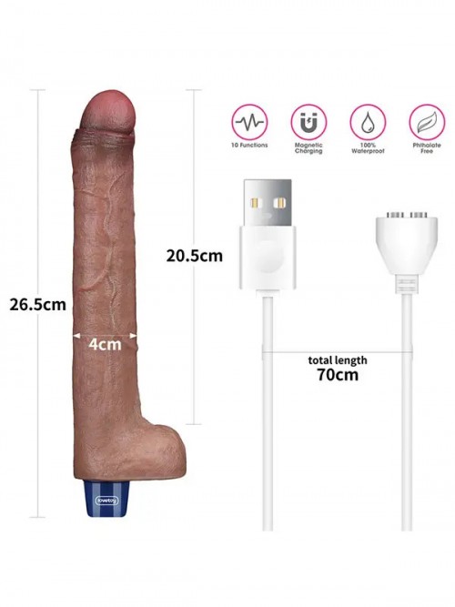 Lovetoy 10.5″ REAL SOFTEE Titreşimli Şarjlı Et Dokusunda Uzun Vibratör 26.5 cm 4
