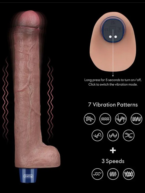 Lovetoy 10.5″ REAL SOFTEE Titreşimli Şarjlı Et Dokusunda Uzun Vibratör 26.5 cm 6