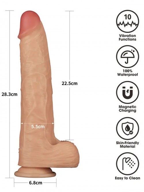 Lovetoy 11” Vibrating Power Basics Cock Titreşimli Şarjlı Dildo 28cm 3