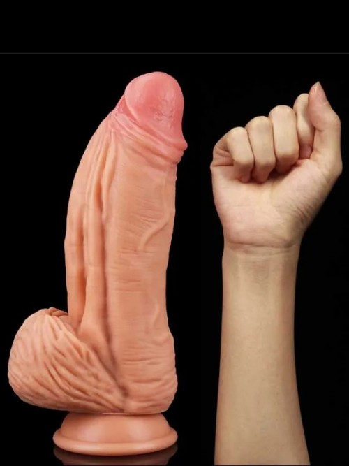 Lovetoy Çift Katmanlı Platinyum Silikon Monster Dildo 25 cm Ten 2