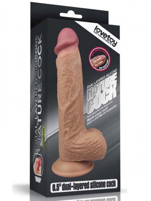 LoveToy Çift Katmanlı Platinyum Silikon Realistik Dildo 22 cm Ek Resim