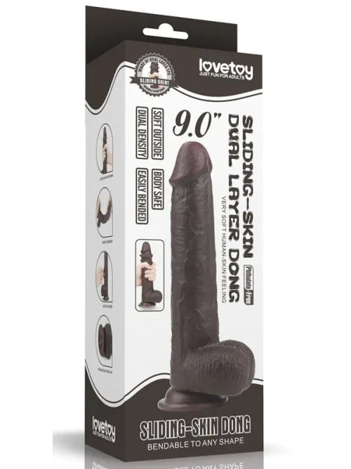 LoveToy Sliding Çift Katmanlı Realistik Dildo 23 cm Siyah Ek Resim