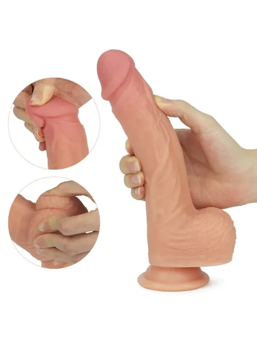 LoveToy Çift Katmanlı Isıtmalı Şarjlı Döner Başlı Titreşimli Realistik Dildo 21.5 cm 4