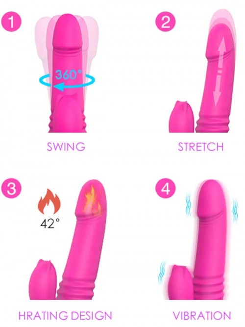 Isıtmalı İleri Geri ve Dönme Hareketli Şarjlı Tavşan Vibratör 22 cm 3