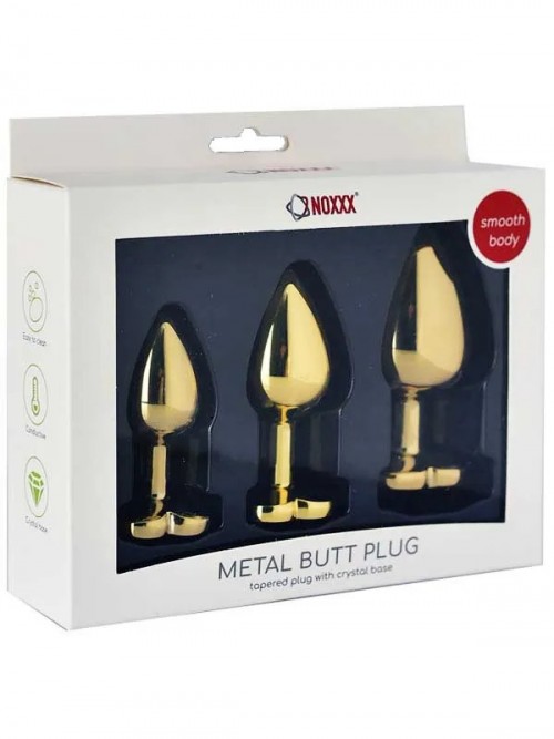 NOXXX Kalp Mücevherli Çelik Gold Anal Plug 3’lü Set 2