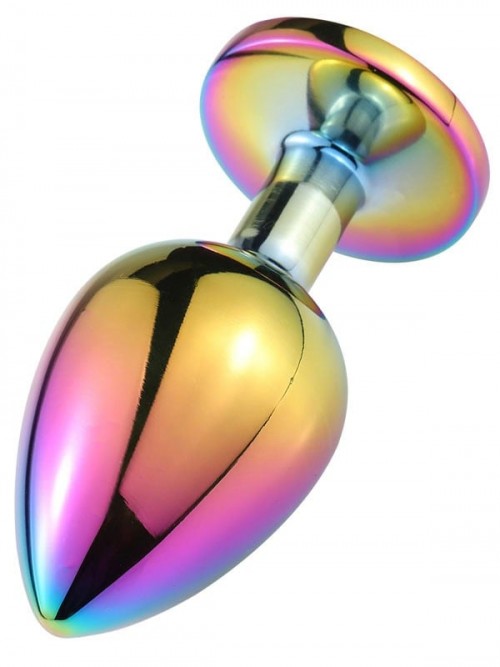 NOXXX Parlak Çok Renkli Orta Boy Taşlı Çelik Anal Plug 4