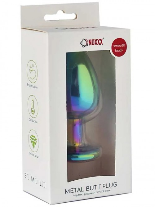 NOXXX Parlak Çok Renkli Orta Boy Taşlı Çelik Anal Plug 2