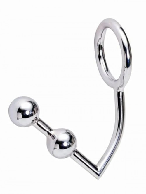 Stainless Steel Penis Halkalı Anal Plug Çift Boğumlu