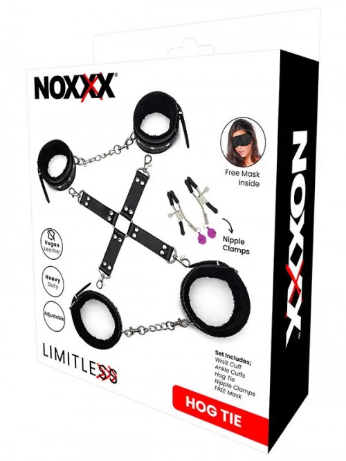 NOXXX LIMITLESS Hog-Tie Kelepçe Seti Göğüs Klipsi ve Saten Maske Hediyeli 1