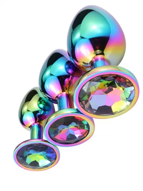 NOXXX Parlak Çok Renkli Taşlı Çelik Anal Plug 3’lü Set